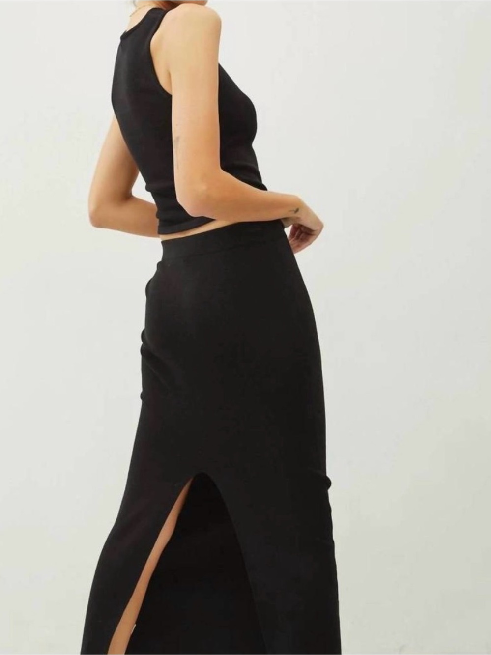 NWT BeCool Women’s Ribbed Knit Maxi Skirt Size M Black Side Slit Stretch